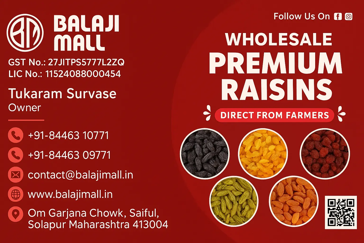 Raisins Wholesaler from Solapur, Pandharpur, Tasgaon, Sangli, Maharastra